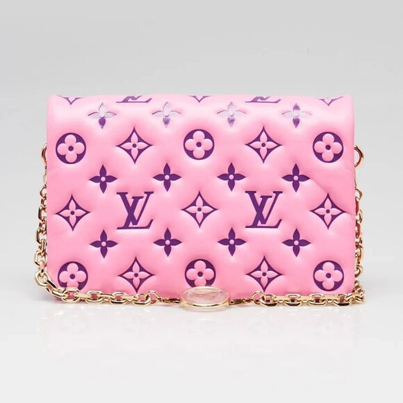Louis Vuitton Rose/Violet Monogram Embossed Leather Coussin Pochette Bag - Picture 1 of 10
